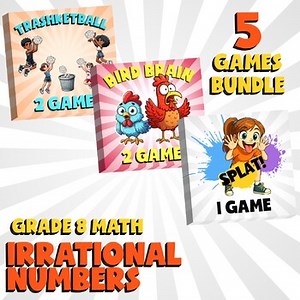 5 No Prep Math Games Bundle A - Irrational Numbers - Grade 8 Review Activity