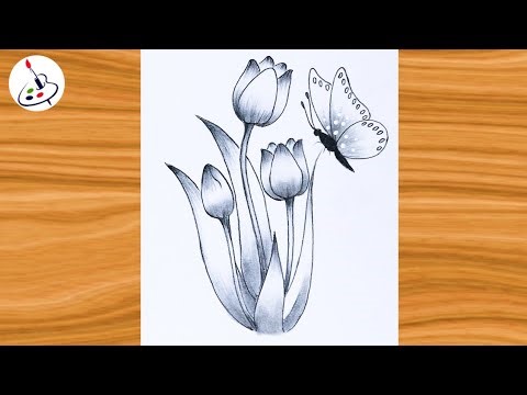 How to draw a Butterfly on Flower||Simple Pencil Sketch||Easy Drawing ideas for Beginners