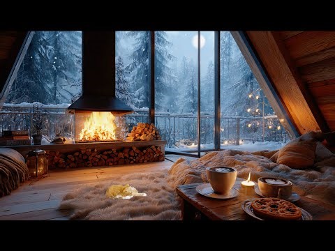 Cozy Winter Cabin Ambience – Fireplace, Snowfall & Relax Music for Sleep, Study and Deep Relaxation