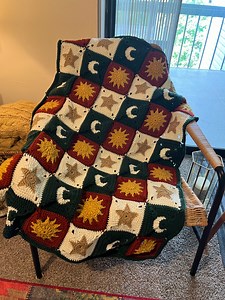 Handmade Sun-moon-star Crochet Granny Square Blanket/couch Throw (made to Order) - Etsy