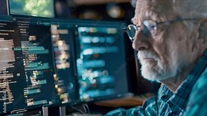 Embracing Lifelong Learning: Elderly Man Learning Coding in Retirement. Concept Retirement, Learning, Coding, Elderly, Lifelong Learning