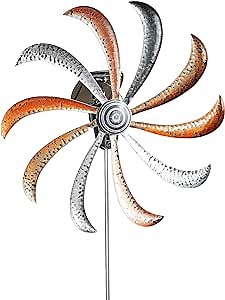 Bernini Fountains Windfree Wind Spinner - Solar Powered Spinning Yard Decoration 22 Inch Windspinner That Spins Without Wind - Metallic Color