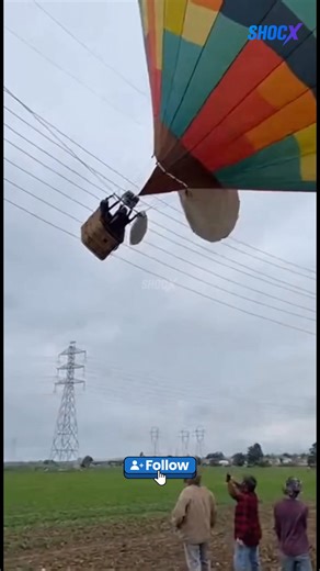6.1K views · 28 reactions | Hot air balloon nearly hits power lines - Plane engine sparks fire mid-flight ⚡✈️ ⚡ AI visuals created by ShocX.(AI-generated visual — no one was actually hurt). Follow ShocX for more unbelievable moments! #hotairballoon #planeengine #caughtoncamera #shocx #nearaccident #flightmoment #powerlines | ShocX | Facebook