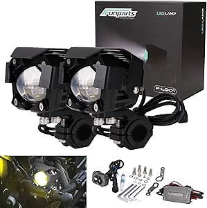 Funparts Motorcycle Spot lights,66W 6000LM Motorcycle Led Spot Fog Auxiliary Lights Angel Eyes,Aluminum Shell IP67 Waterproof Adjustable Universal For All Motorcycle ADV ATV Motocross Scooter Black