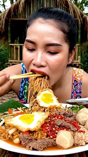 😋 Hot Fried Noodles with Beef and Meatballs — Flavor Packed
