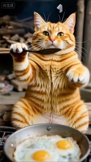 “Sneaky Cat Steals an Egg and Cooks It Like a Chef!”