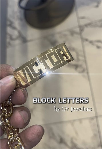 Custom Gold Block Letters Jewelry by GV Jewelers