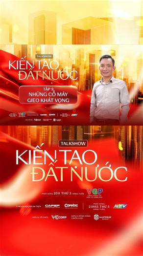 Tập 9 Talkshow Kiến tạo Đất nước – Tự hào Việt Nam khép lại với câu chuyện đầy nghị lực của nhà sáng chế không chuyên Tạ Đình Huy – người mang khát vọng cơ giới hóa đến từng thửa ruộng quê hương. Từ chiếc xưởng nhỏ đến thương hiệu AHM, hành trình ấy là minh chứng cho sức mạnh của người Việt: sáng tạo không giới hạn! --- “Kiến tạo Đất Nước – Tự hào Việt Nam” là một talkshow khơi dậy tinh thần tự hào Việt Nam, chạm tới trái tim của người Việt Nam và thắp lên khát vọng kiến tạo đất nước. - Phát són