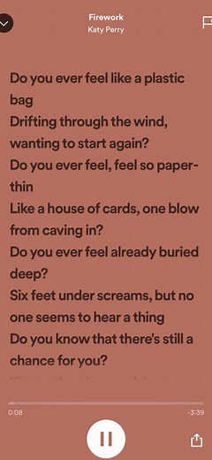 Katy Perry Firework Lyrics on Screen