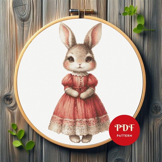 Bunny Cross Stitch Pattern, Vintage Rabbit Embroidery Design, Nursery Needlepoint Chart, Easy Cross Stitch PDF Pattern, Instant Download,diy - Etsy