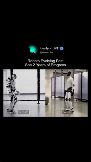 IdeaSync LIVE on Instagram: "Witness the incredible pace of innovation in humanoid robotics. What was once a slow, hesitant walk in 2023 has transformed into confident, balanced running by 2025. This rapid evolution showcases a significant leap in capabilities. This remarkable progress is driven by advancements in control systems, sophisticated sensors, and real-time decision-making. Robots are no longer following pre-programmed sequences but are now adapting and reacting dynamically to their en
