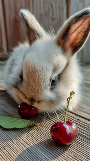 Rabbit eating cherry yummy yummy 🤤😋