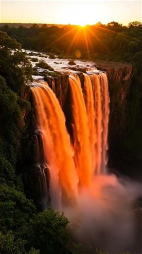 Sunlight Turns Waterfall Into Lava! 🌋🌞💧 Magical Nature View #DreamScreenAi