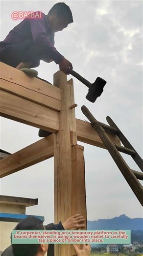 How a Carpenter Uses a Mallet on Roof Beams 🪚