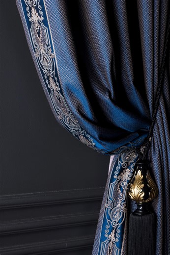 Victorian Navy Blue Curtains, Luxury Satin Fabric, Gold Damask Pattern Drapes, Multiple Colors - Etsy
