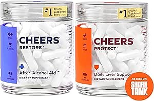 Cheers Liver Combo | Restore + Protect | Support Your Liver & Feel Better After Drinking | DHM, L-Cysteine, Milk Thistle, Prickly Pear, B-Vitamins | 12 Doses Restore, 30 Doses Protect | Supplements