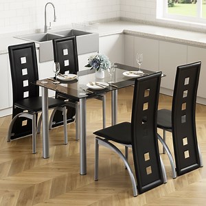 Dining Table for 4, PAPROOS 43" Tempered Glass Kitchen Table, Rectangle Dining Room Table with Stainless Steel Legs for Kitchen Dining Room, Transparent & Black(Only Table)