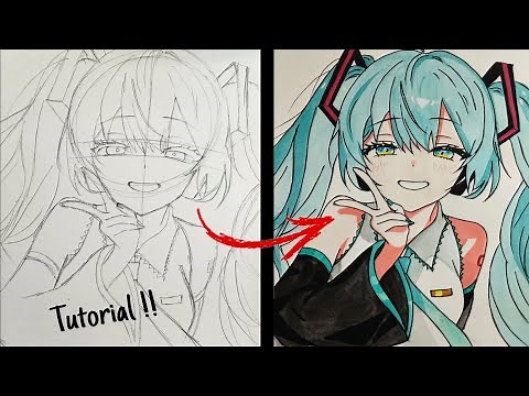 How to draw Hatsune miku step by step | How I do colours | Full Sketch & Colouring Tutorial !! Miku!