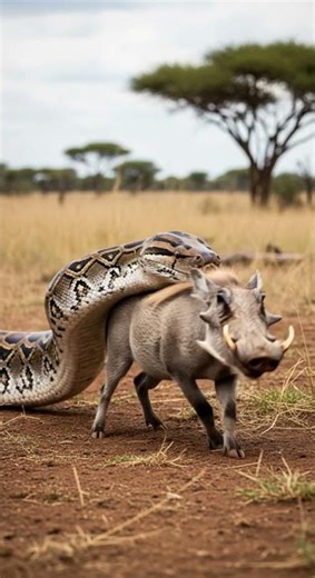 Will the python manage to swallow the warthog in one bite #wildlife #python #nature