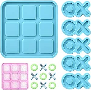 Tic Tac Toe Resin Mold with 5 Chess Pieces Molds,DECYOOL X O Board Game Silicone Molds for Resin Casting,DIY Tabletop Board Game