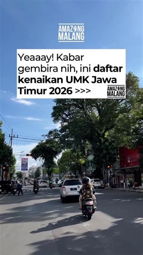 Amazing Malang on Instagram: "Yeaaay UMK Malang Raya dan sejumlah daerah di Jawa Timur naik! Gubernur Jawa Timur Khofifah Indar Parawansa resmi menetapkan Upah Minimum Provinsi (UMP) Jawa Timur 2026 sebesar Rp2.446.880,68. Penetapan ini tertuang dalam SK Gubernur Jawa Timur Nomor 100.3.3.1/934/013/2025 yang ditandatangani pada 23 Desember 2025. Nilai UMP tersebut naik Rp140.895 dibanding UMP 2025 yang sebesar Rp2.305.985 dan akan berlaku efektif mulai 1 Januari 2026. [Via: Surabaya Bisnis] #amaz
