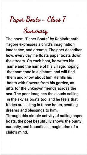 Paper Boats, Class 7, English, Summary, New NCERT