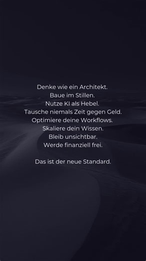 Maruo | Business | Mindset on Instagram: "Die meisten Menschen nutzen KI nur zum Spielen. Die wenigsten nutzen sie, um sich zu befreien. 🧠 ​Während 99% der Leute zusehen, wie sich die Welt verändert, bauen die 1% Workflows, die für sie arbeiten, während sie schlafen. ​Es geht nicht darum, weniger zu tun. Es geht darum, das Richtige zu automatisieren. Mein Masterplan verwandelt dein Wissen in ein skalierbares Business. ​Hör auf zu raten. Fang an zu bauen. ​Meinen exakten Workflow findest du im L