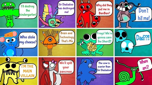 Garten of Banban 1,2,3,4,5,6,7,8,9,10,11,12 Drawing - Boss Monsters Comparison