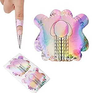 Acrylic Nail Forms Stiletto Nail Extension Forms Self-Adhesive Paper Nail Forms Sticker Molds Tips with Sculpting Guide for Poly Gel Acrylic Powder Gel Builder - 100pcs