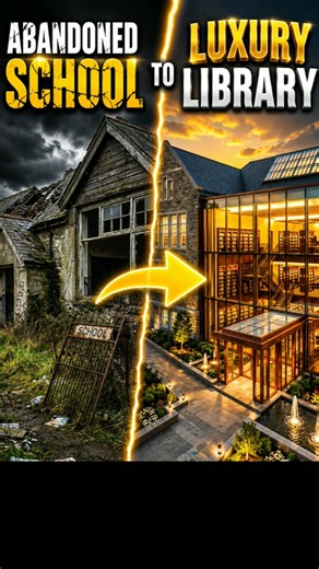 Abandoned School ➜ Luxury Modern Library Transformation 😱 | AI Renovation #shortsیا