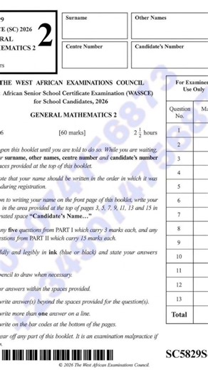 WAEC 2026 General Mathematics Questions and Answers
