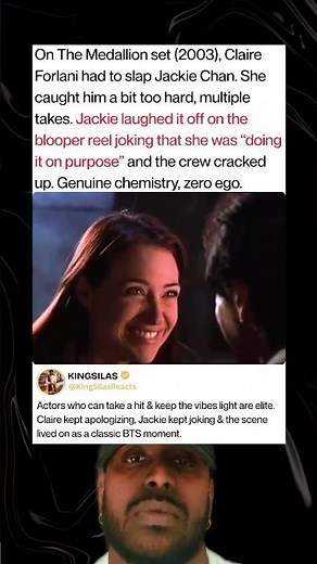 On The Medallion set (2003), Claire Forlani had to slap Jackie Chan. She caught him a bit too hard