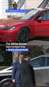 6.3K views · 32 reactions | President Donald Trump sought to boost plummeting Tesla share prices by briefly turning the White House into a showroom for the company. Trump announced he was buying one of the electric cars made by close advisor Elon Musk and threatened anti-Tesla protesters with "hell." Credit: AFP | Scroll | Facebook