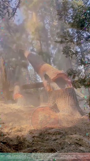 Big Tree with Hollow Trunk Shattered When Cut Down, Falling Safely with Proper Technique and PPE