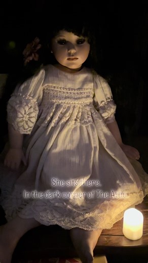 Guests don’t just see her. They feel her. Something about that dark corner of The Attic pulls at people the moment they look her way. The air feels thicker. The silence feels intentional. She reigns there — unmoving, unblinking — as if the space itself bends around her. Some guests turn away quickly. Others can’t stop staring. Almost all say the same thing… Something feels wrong in that corner. #Haunted #silence #HauntedDolls #Unsettling #Disturbing