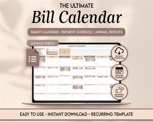 Bill Calendar Google Sheet Spreadsheet Monthly Bill Planner Payment Tracker Budget Personal Finance Organizer Editable Calendar - Etsy