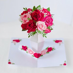 Flower Pop-up Card Printable, 3D Pop up Greeting Card With Vase DIY, Anniversary, Valentine, Mother’s Day, Thank You, Instant PDF Kit Easy!! - Etsy
