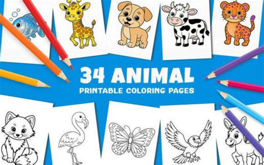 34 Animal Coloring Pages for Kids Printable Activity Book PDF - Etsy