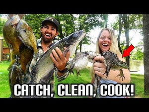 Catching BIG BLUEGILL, LIMB LINE CATFISH, and GIANT BULLFROGS! The Ultimate CATCH and COOK Slam!