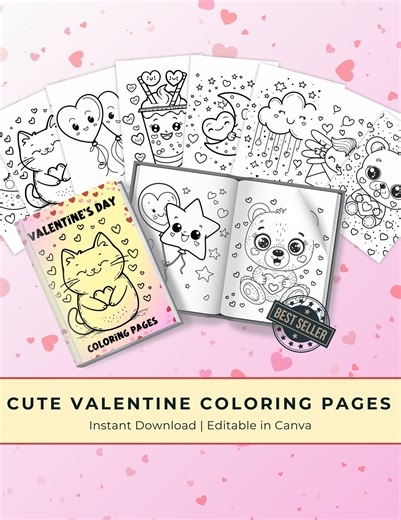 Cute Valentine’s Day Printable Coloring Pages, Valentine Coloring, PDF, Instant Download - Etsy