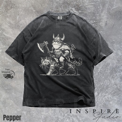 Viking Frog Riding Cat Funny Fantasy Shirt, Medieval Warrior Frog Graphic Shirt, VT040 - Etsy