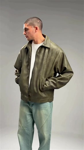 ‏MODEL 02 LEATHER JACKET - OLIVE WASHED