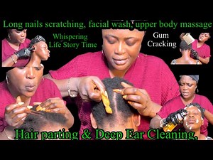 ASMR ✨soft whisper story hair parting, intense head massage, attentive hair scratching, scalp oiling