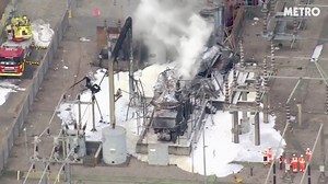 Aerial footage shows damage to burnt out power transformers near Heathrow