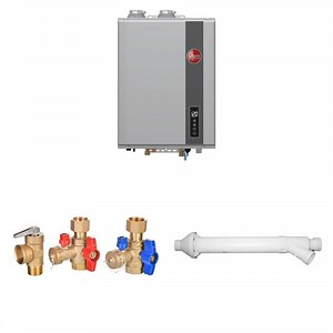 Rheem 9.5 GPM Smart Tankless Water Heater, Brass Service Valves, and 3 in. Vent Termination Kit - The Home Depot
