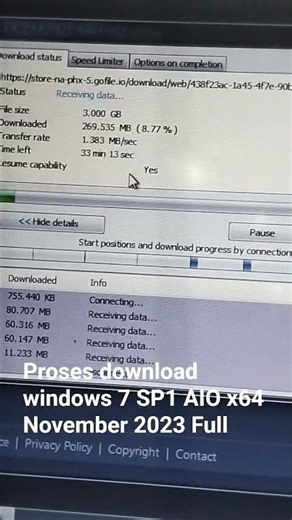 Proses download windows 7 SP1 AIO x64 November 2023 Full