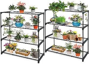 EAGLE PEAK Greenhouse Shelving Staging Double 4 Tier, Outdoor/Indoor Plant Shelves, 35"x12"x42", Green