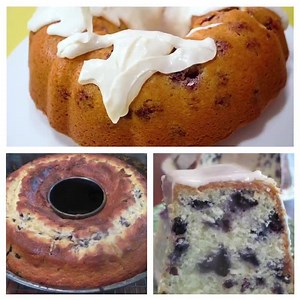 Incredibly moist and delicious Best Blueberry Bundt Cake! That glaze is over the top amazing! https://mooreorlesscooking.com/2013/08/18/best-blueberry-cake-video/ | Moore or Less Cooking Blog