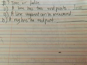 True or false11) A line has two endpoints. True12) A line s... | Filo