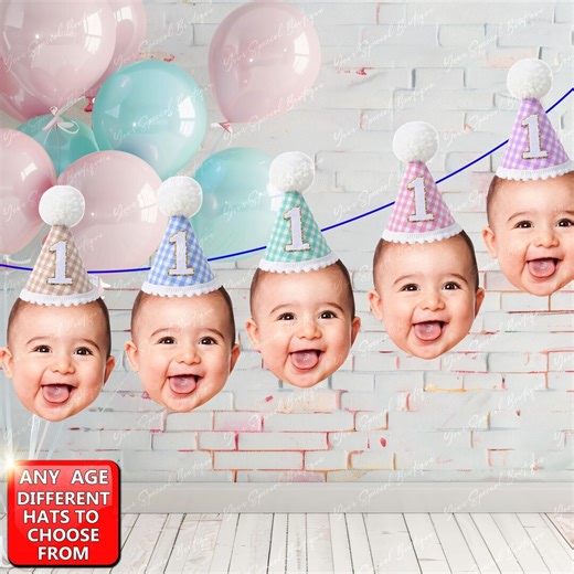 Birthday Hat With Face Banner, Birthday Garland Custom Face Photo Banner Personalized Birthday Hat Banner Any Age, Digital Download - Etsy UK
